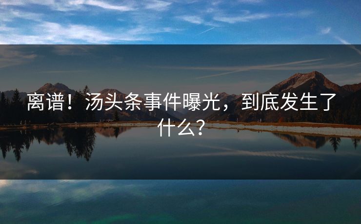 离谱！汤头条事件曝光，到底发生了什么？