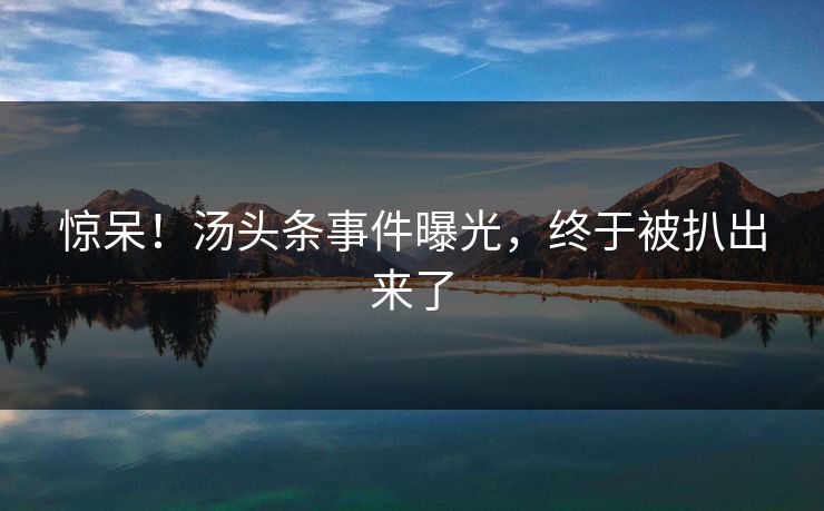 惊呆！汤头条事件曝光，终于被扒出来了