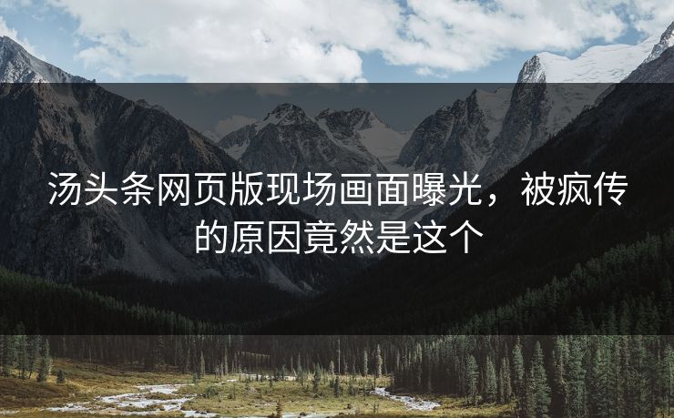 汤头条网页版现场画面曝光，被疯传的原因竟然是这个