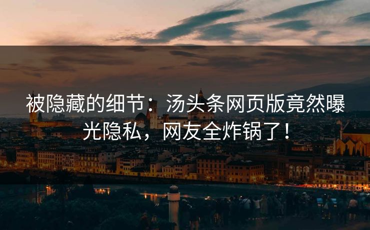 被隐藏的细节：汤头条网页版竟然曝光隐私，网友全炸锅了！