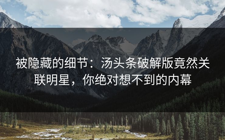被隐藏的细节：汤头条破解版竟然关联明星，你绝对想不到的内幕
