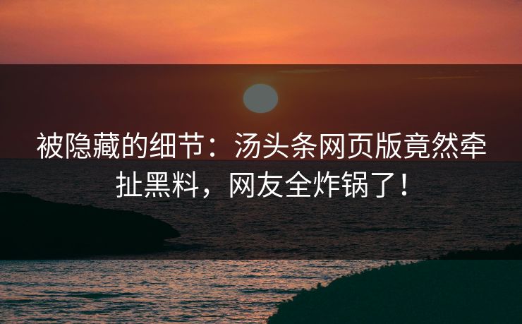 被隐藏的细节：汤头条网页版竟然牵扯黑料，网友全炸锅了！