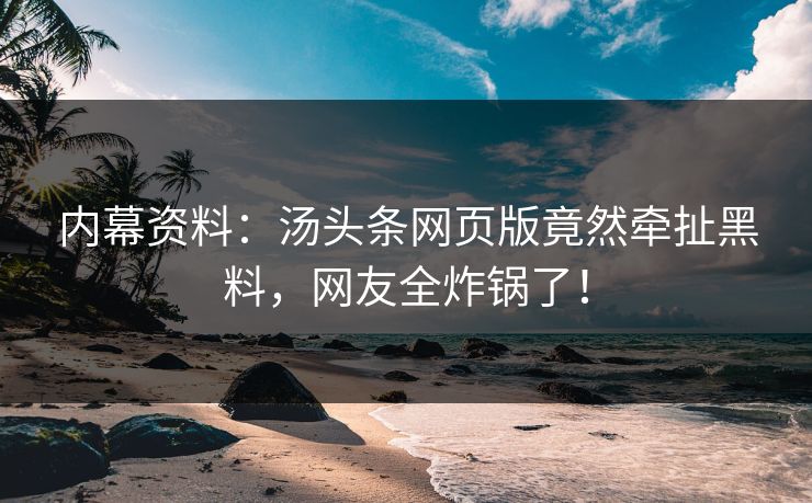 内幕资料：汤头条网页版竟然牵扯黑料，网友全炸锅了！