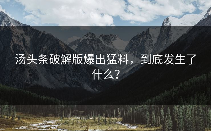 汤头条破解版爆出猛料，到底发生了什么？