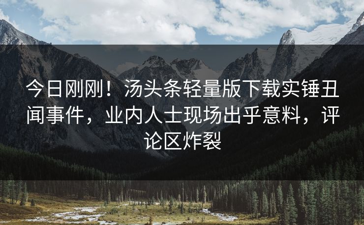 今日刚刚！汤头条轻量版下载实锤丑闻事件，业内人士现场出乎意料，评论区炸裂