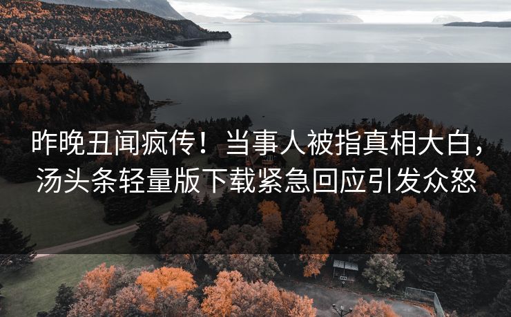 昨晚丑闻疯传！当事人被指真相大白，汤头条轻量版下载紧急回应引发众怒
