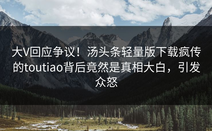 大V回应争议！汤头条轻量版下载疯传的toutiao背后竟然是真相大白，引发众怒